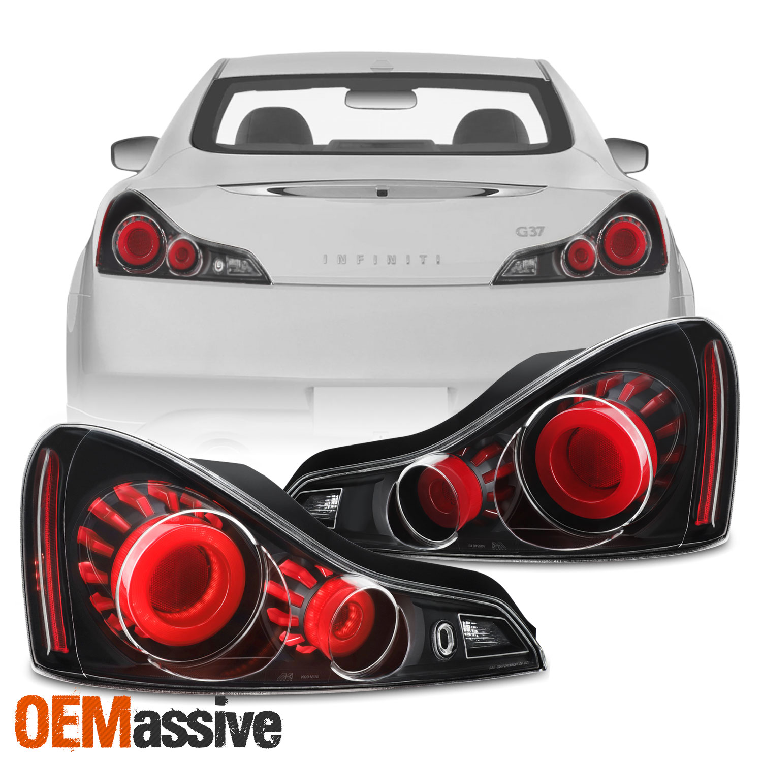 [GTR Style]Fit 20082015 G37 / Q60 Coupe 3D LED Tube Tail Light Black Assembly eBay
